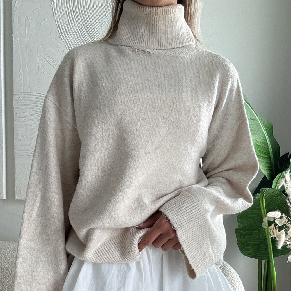 Cream Oversized Turtleneck
